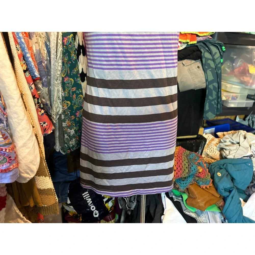 Patagonia Outdoors Purple‎ Striped Cowl Neck Sleeveless Cotton Dress Fitted M